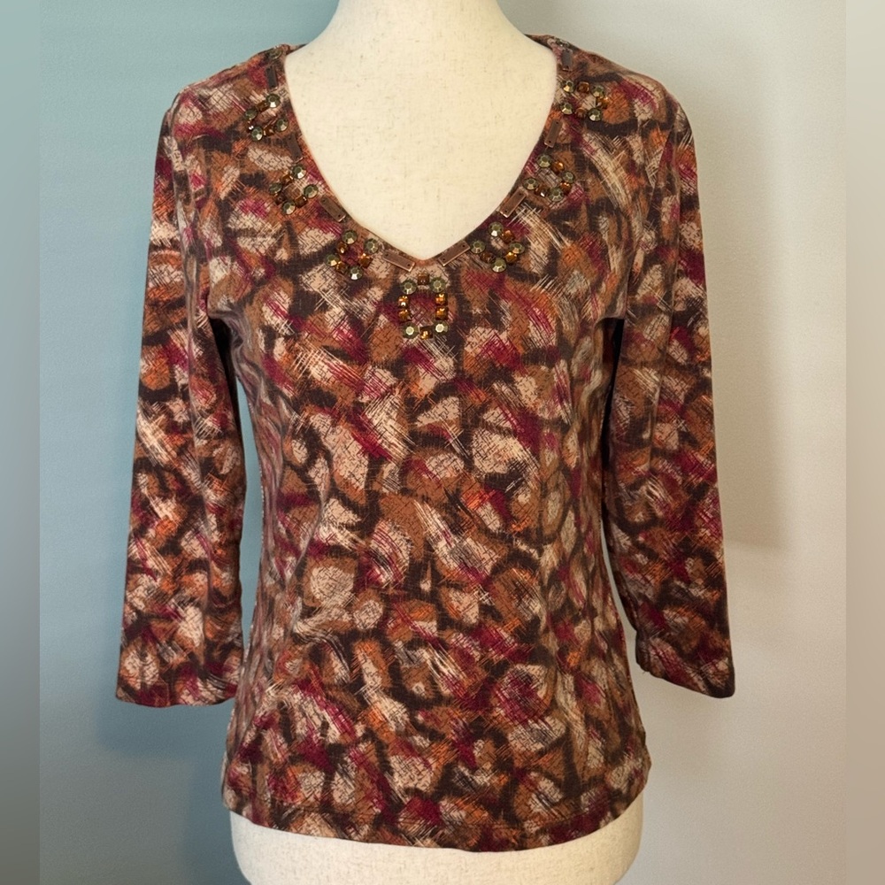 Ruby Rd. Multicolor Embellished V-Neck Blouse